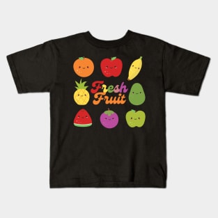 Happy Kawaii Fruit Shirt Cute Apple Banana Orange Watermelon Grape Kids T-Shirt